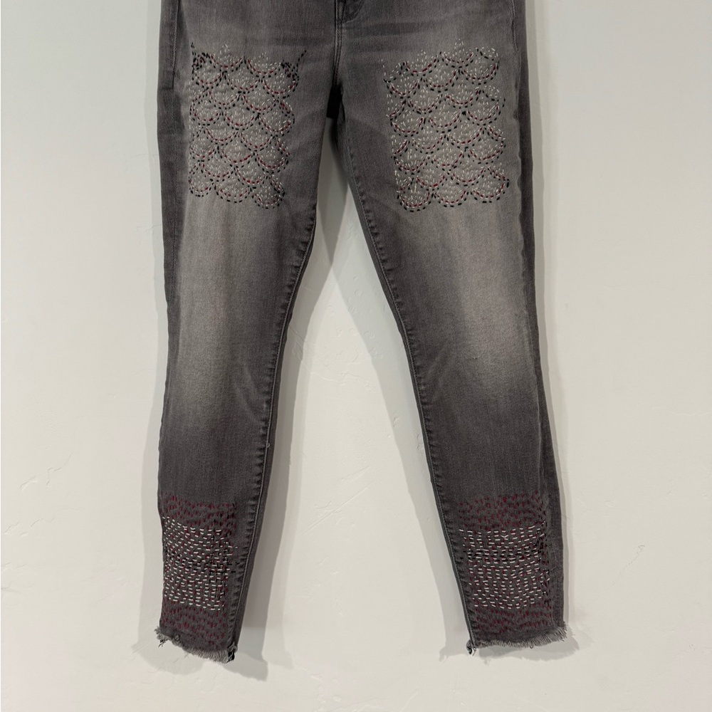 Upcycled Sashiko inspired upcycled Mother high waisted jeans